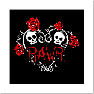 Emo Rawr - Skull Heart Roses - Flowers Thorns Love  - Valentine's Day Posters and Art